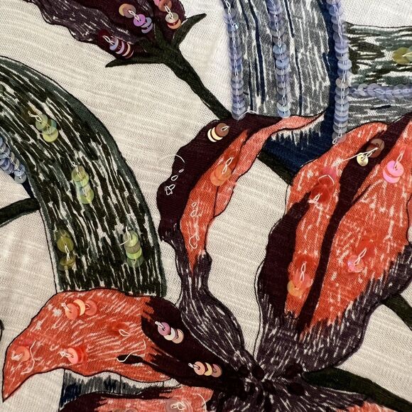 Soft Surroundings Petal Floral Sequin Tunic Top M Boho Boat Neck Long Sleeve - Picture 7 of 15